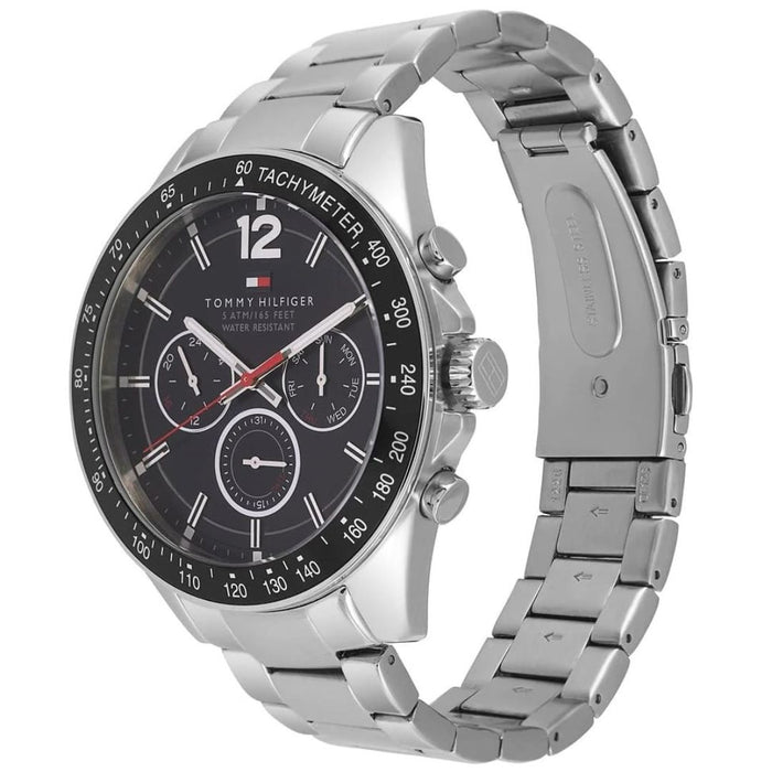 Tommy Hilfiger Men’s Silver Chronograph Watch with Black Dial 1791104 - Authentic