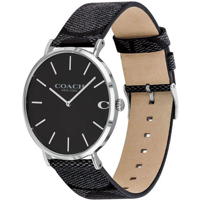 Coach New York Slim Black Dial Watch with Patterned Leather Strap - 14602157 - Authentic