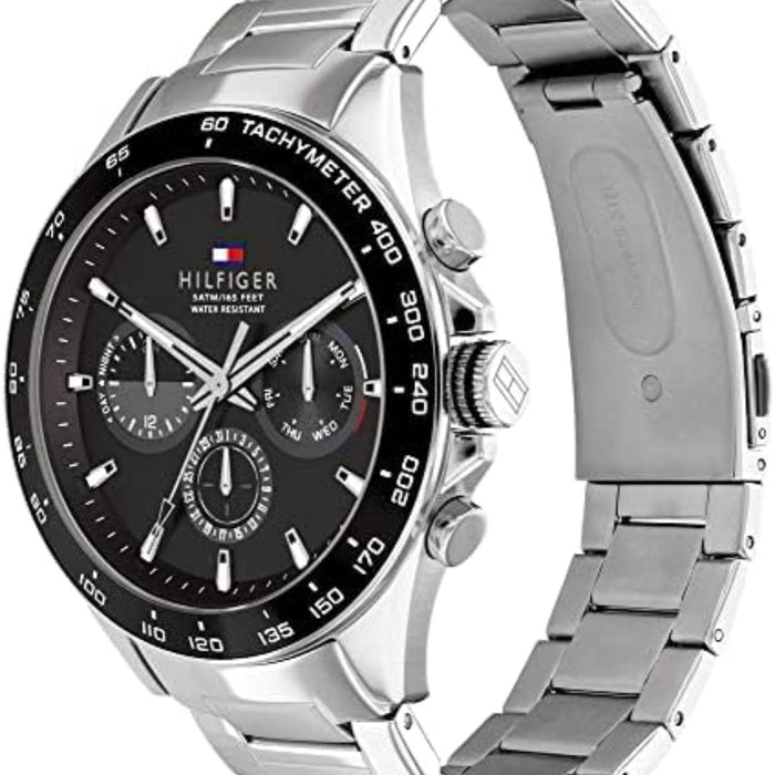 Tommy Hilfiger Men’s Black Chronograph Watch with Tachymeter Bezel 1791967 - Authentic