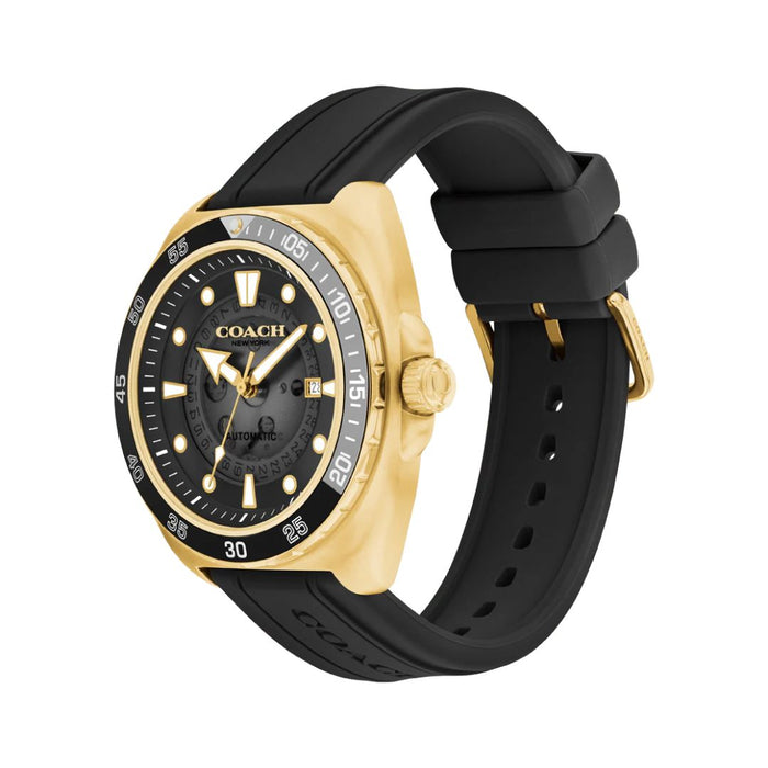 Coach Men’s Automatic Gold-Tone Watch with Black Silicone Strap 14602718 - Authentic
