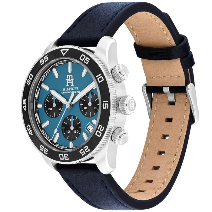 Tommy Hilfiger Chronograph – Sky Blue Dial and Navy Leather Strap 1762187 - Authentic