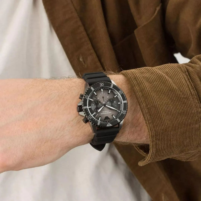 Emporio Armani Diver Chronograph Men’s Watch – Black Dial, Black Rubber Strap AR11515 - Authentic