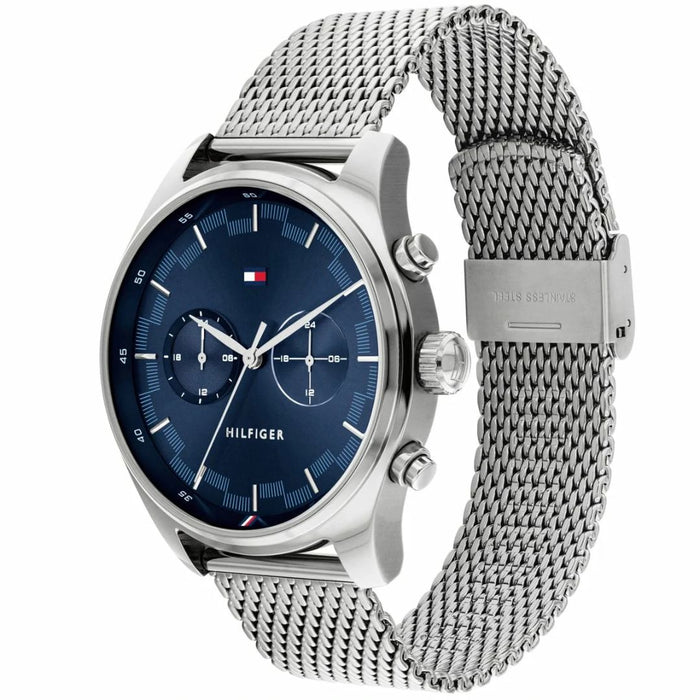 Tommy Hilfiger Blue Chronograph Silver Mesh Strap 1710420 - Authentic