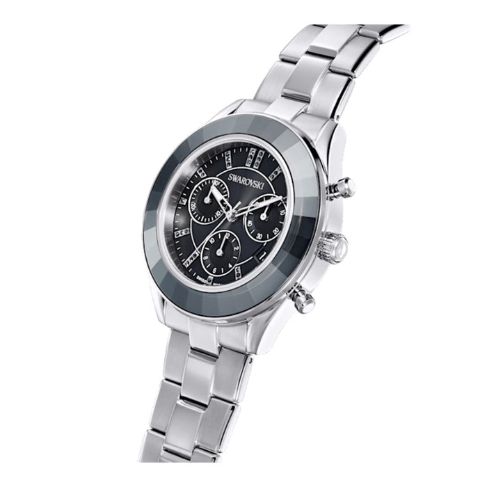 Swarovski Silver Stainless Steel Chronograph Watch with Black Dial 5610520 - Authentic