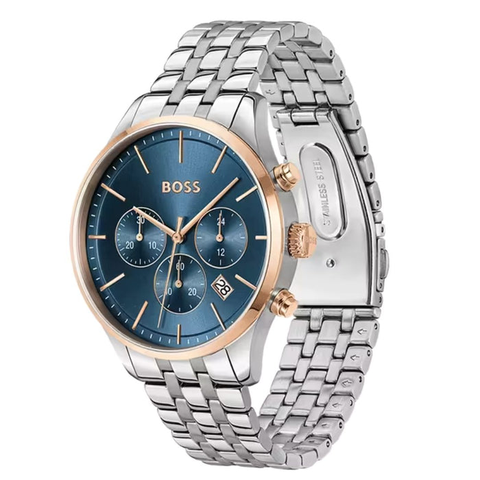 Hugo Boss Men’s Chronograph Watch – Blue Dial & Rose Gold Accents | 5BAR 1514158 - Authentic