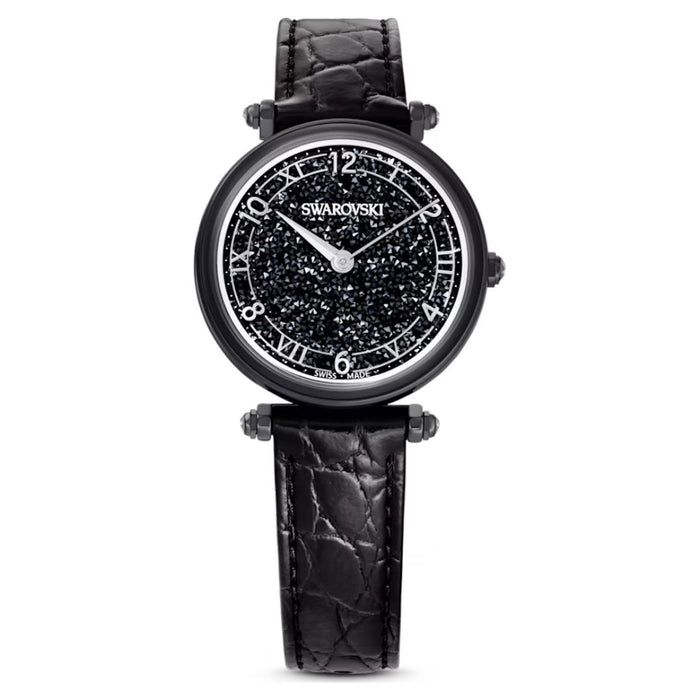 Swarovski Black Crystal Dial Leather Strap Watch – Swiss Made 5664311 - Authentic