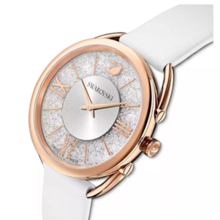 Swarovski Rose Gold Crystal Dial Watch – White Leather Strap | Swiss Made 5452459 - Authentic
