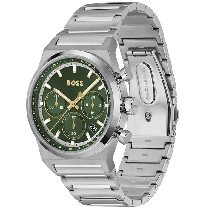Hugo Boss Men's Chronograph Watch – Stainless Steel Bracelet, Green Dial 1514220 - Authentic