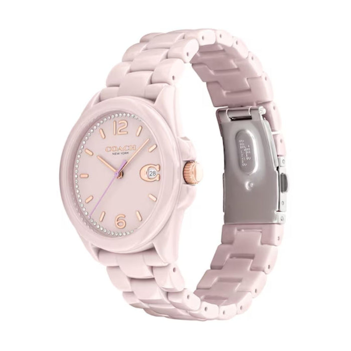 Coach Blush Pink Ceramic Women’s Watch with Rose Gold Accents & Date Display 14503926 - Authentic