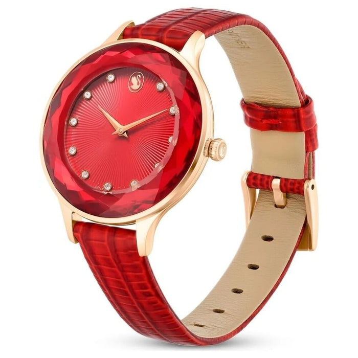 Swarovski Crystalline Aura Women’s Watch – Red Crystal Bezel & Red Leather Strap 5650002 - Authentic