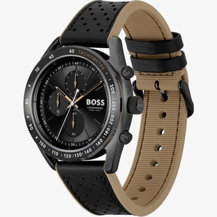 Hugo Boss Velocity Chronograph Black & Gold – Leather Sport Strap 1514022 - Authentic