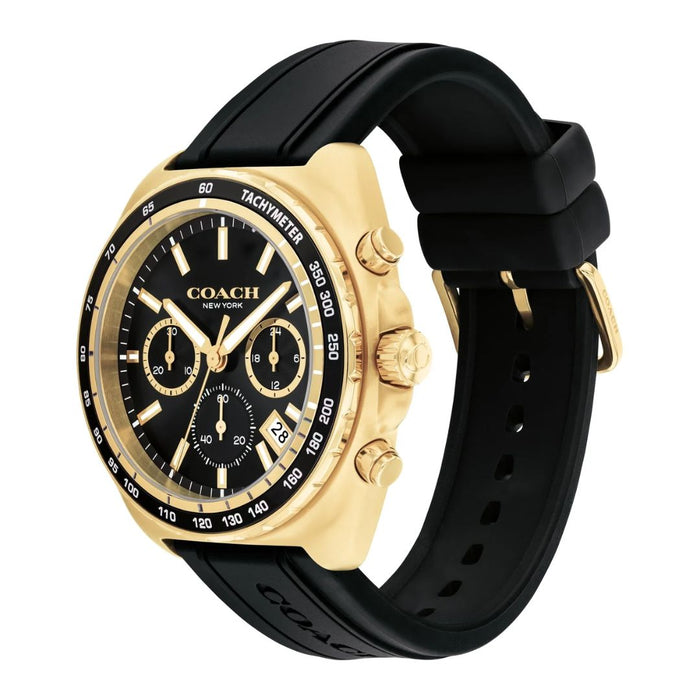 Coach Men’s Chronograph Watch – Gold-Tone Case, Black Dial & Black Rubber Strap 14602708 - Authentic