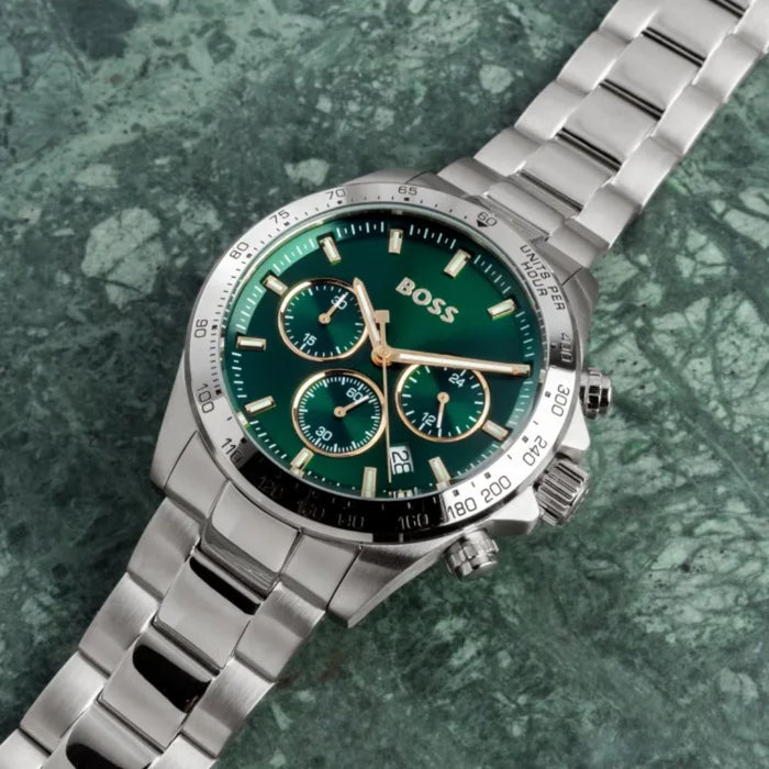 Hugo Boss Men’s Chronograph Tachymeter Watch Emerald Green Dial | Sport Luxury 1514217 - Authentic