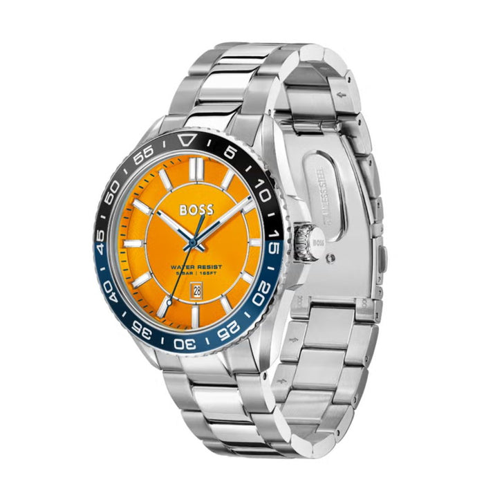 Hugo Boss Orange Dial Diver-Style Men’s Watch – Silver Stainless Steel 1514206 - Authentic