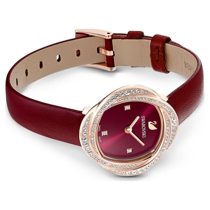 Swarovski Crystal Rose Gold Watch – Burgundy Dial & Leather Strap (Swiss Made) 5552780 - Authentic