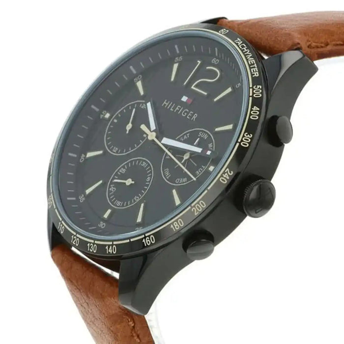 Tommy Hilfiger Chronograph Black Dial Brown Leather Watch for Men 1791470 - Authentic