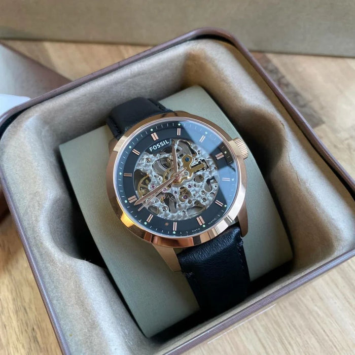Fossil Townsman Automatic Rose Gold Skeleton Watch – Black Leather Strap - ME3084 - Authentic