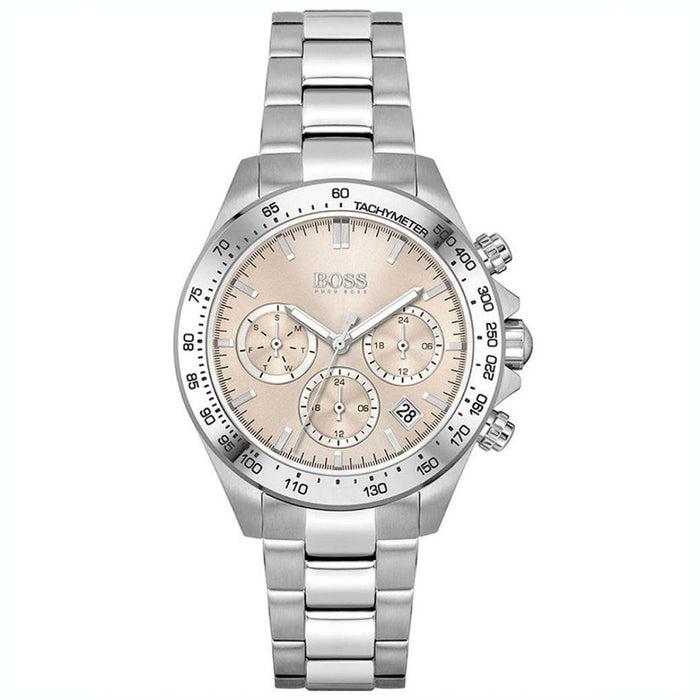 Hugo Boss Silver Chronograph Ladies Watch – Champagne Dial Tachymeter 1502615 - Authentic