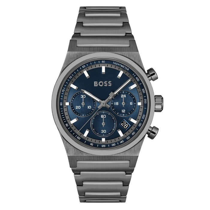 Hugo Boss Men's Chronograph Gunmetal Blue Steel Watch 1514223 - Authentic