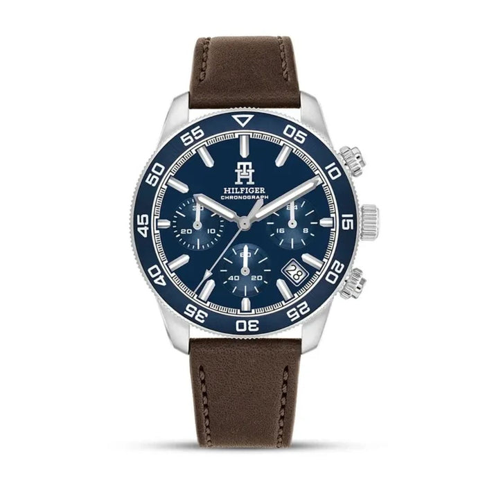 Tommy Hilfiger Chronograph – Blue Dial with Brown Leather Strap 1792163 - Authentic