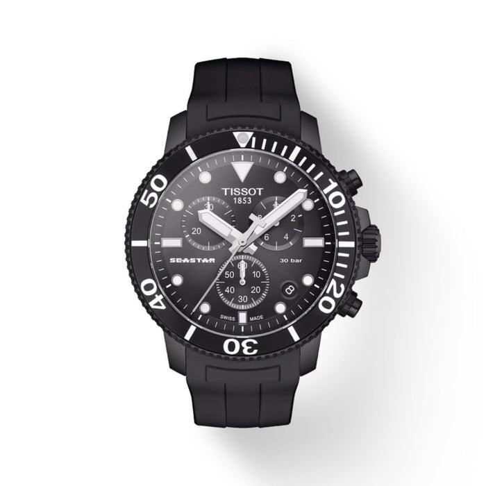 Tissot Seastar 1000 Chronograph – Black Dial | 30 Bar Diver | Rubber Strap t120.417.37.051.02 - Authentic