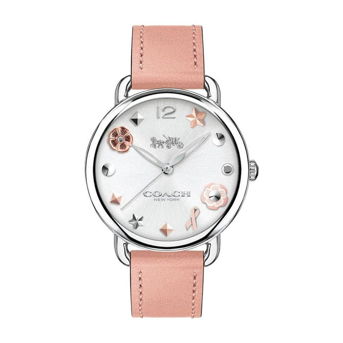 Coach Women’s Silver Watch with Blush Pink Leather Strap & Decorative Dial 14502799 - Authentic