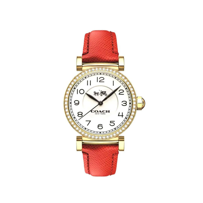 Coach Women’s Rose Gold Crystal Bezel Watch with Red Leather Strap - 14502400 - Authentic