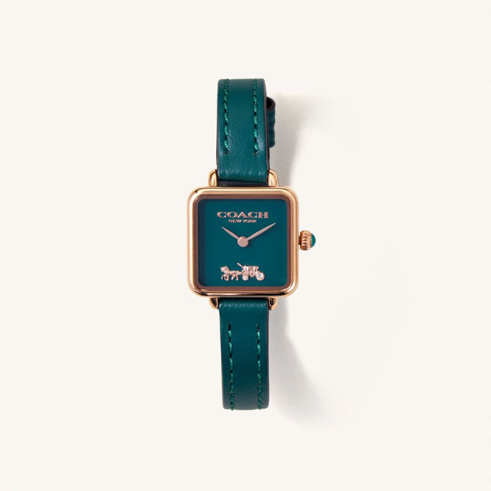 Coach Women’s Square Quartz Watch – Dark Green Dial with Rose Gold Case 14504227 - Authentic