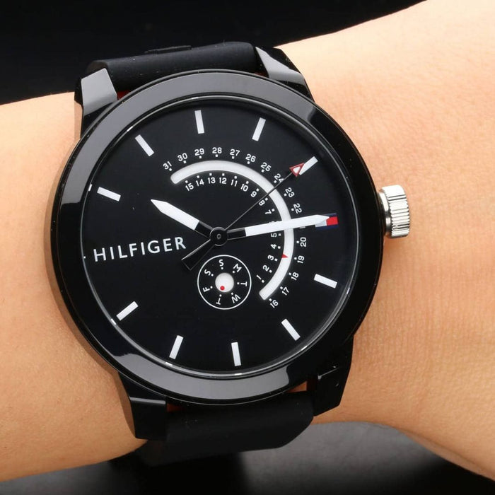 Tommy Hilfiger Men’s Black Silicone Strap Multifunction Watch 1791483 - Authentic
