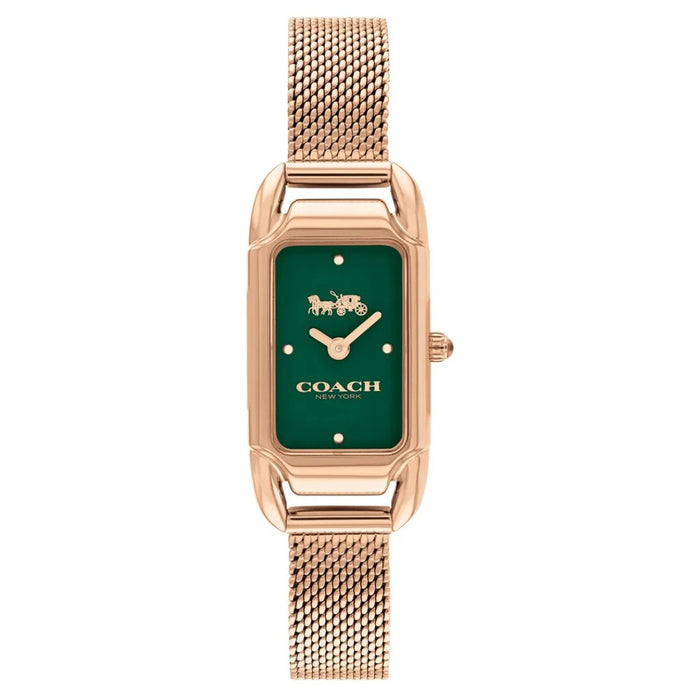 Coach New York Rose Gold Rectangular Women’s Watch – Green Dial & Mesh Bracelet 14504034 - Authentic