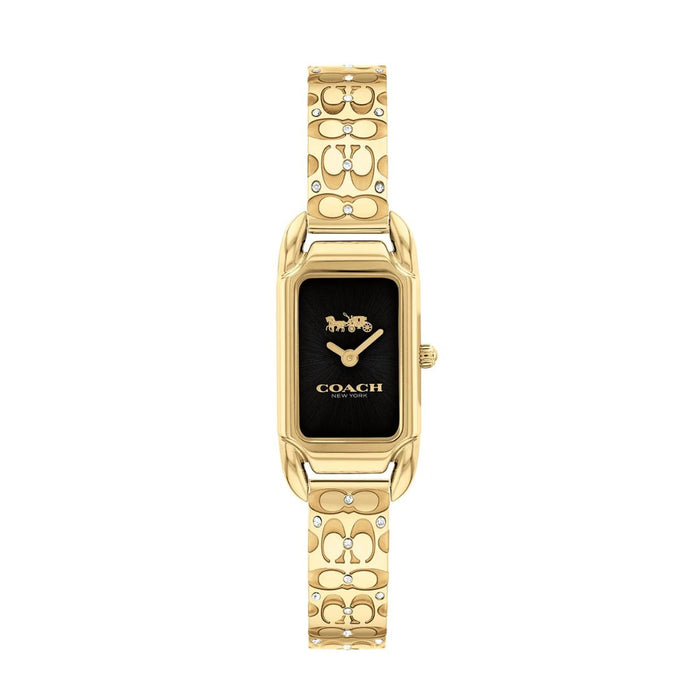 Coach Women’s Rectangular Quartz Black Dial – Gold Tone Bracelet with Crystal Details 14504250 - Authentic