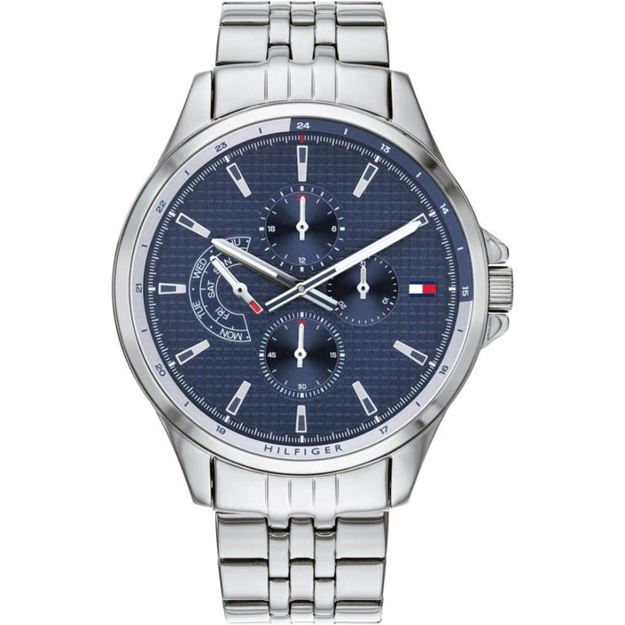 Tommy Hilfiger Men’s Silver Chronograph Watch with Blue Textured Dial 1791612 - Authentic