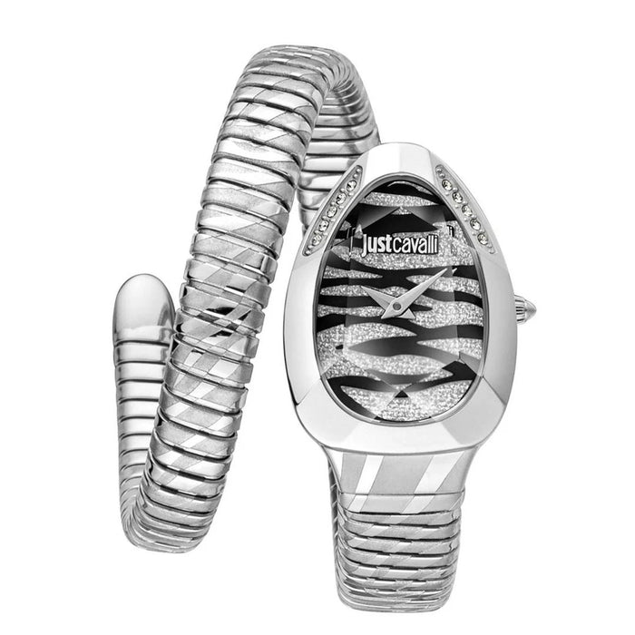 Just Cavalli Serpente Silver Black Glitter Dial Women’s Watch JC1L225M0025 - Authentic