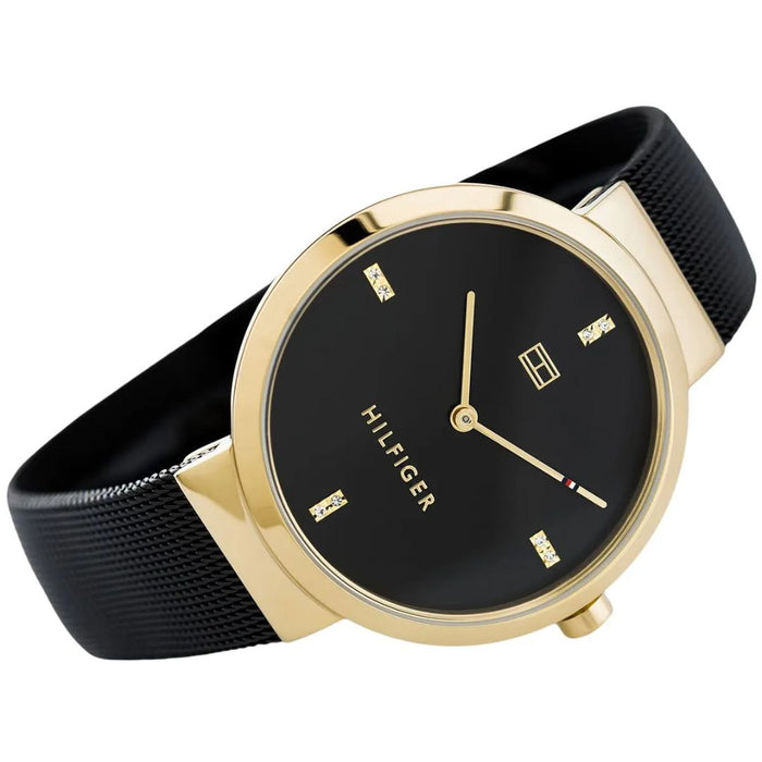 Tommy Hilfiger Gold & Black Mesh Minimalist Watch for Women 1782216 - Authentic