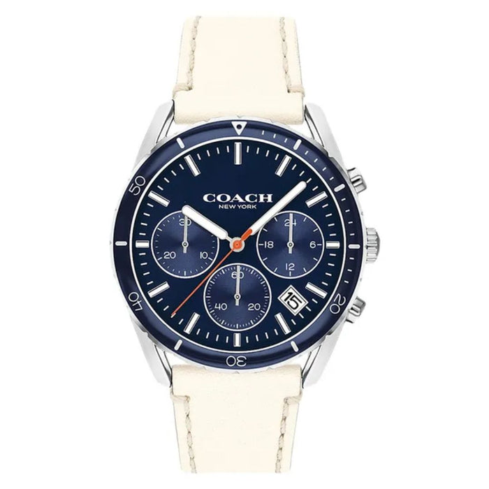 Coach Men’s Chronograph Watch – Blue Dial, White Leather Strap 14602411 - Authentic