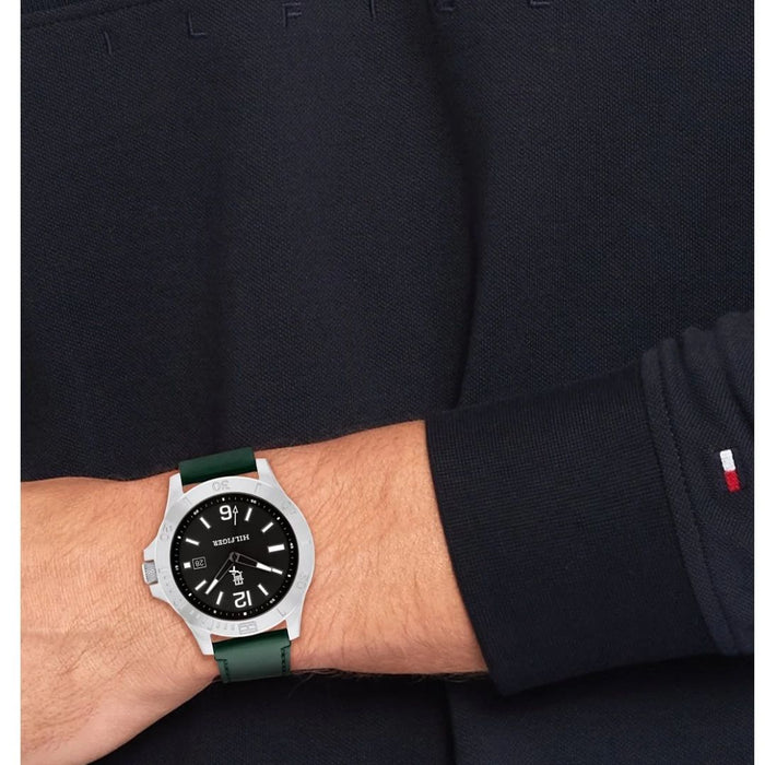 Tommy Hilfiger Black Dial Silver Case & Green Leather Strap 1710531 - Authentic
