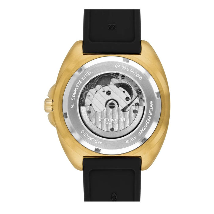 Coach Men’s Automatic Gold-Tone Watch with Black Silicone Strap 14602718 - Authentic