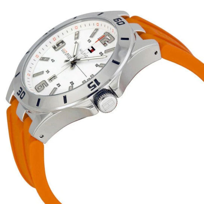 Tommy Hilfiger White Dial Silver Case & Orange Silicone Strap Watch 1791063 - Authentic