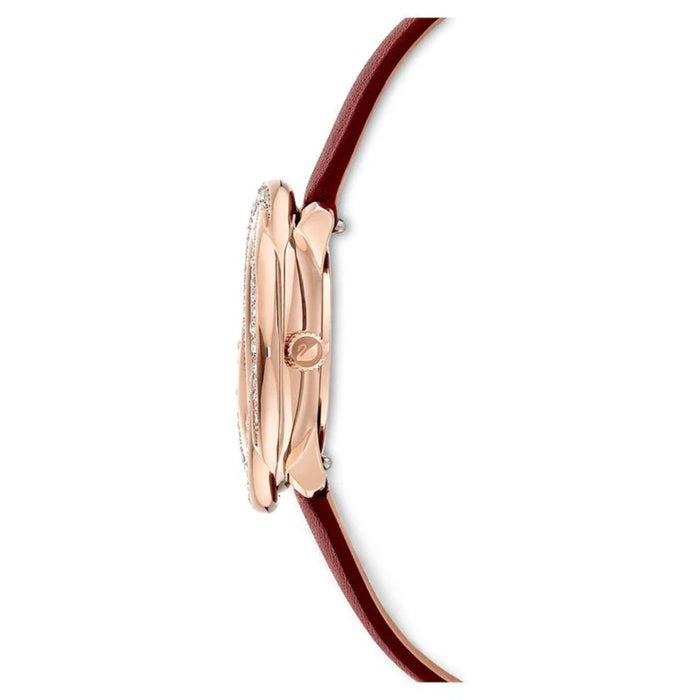 Swarovski Crystal Rose Gold Watch – Burgundy Dial & Leather Strap (Swiss Made) 5552780 - Authentic