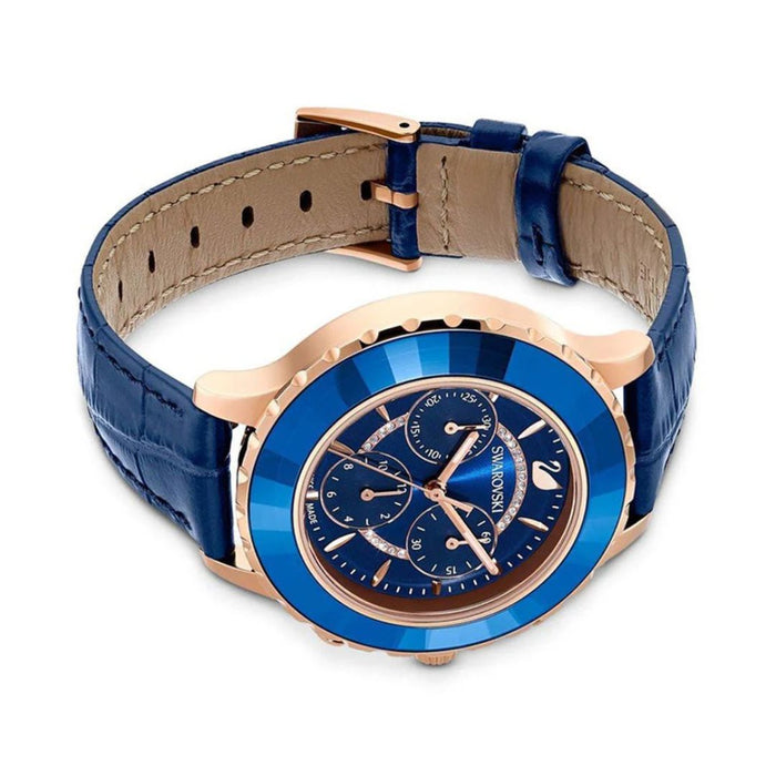 Swarovski Octea Lux Chronograph Blue Leather Watch - 5563480 - Authentic