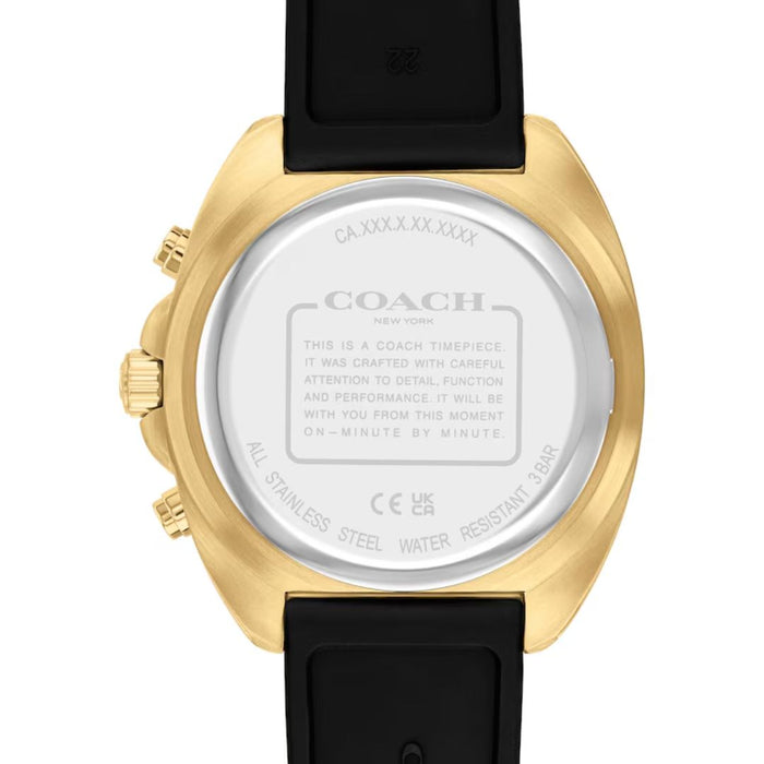 Coach Men’s Chronograph Watch – Gold-Tone Case, Black Dial & Black Rubber Strap 14602708 - Authentic