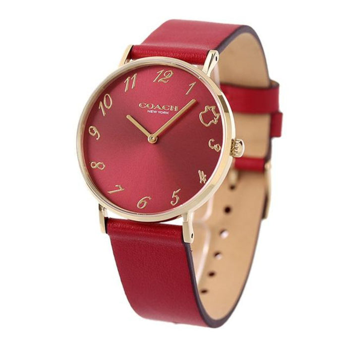 Coach Women’s Minimalist Watch – Burgundy Red Dial, Gold Case, Red Leather Strap 14503722 - Authentic