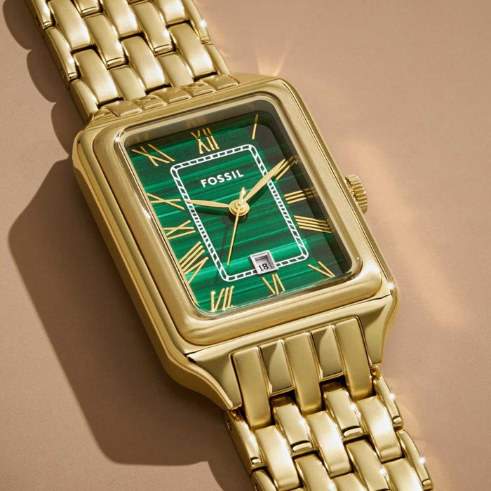Fossil Carlie Mini Rectangular Gold-Tone Green Dial Women’s Watch - ES5341 - Authentic