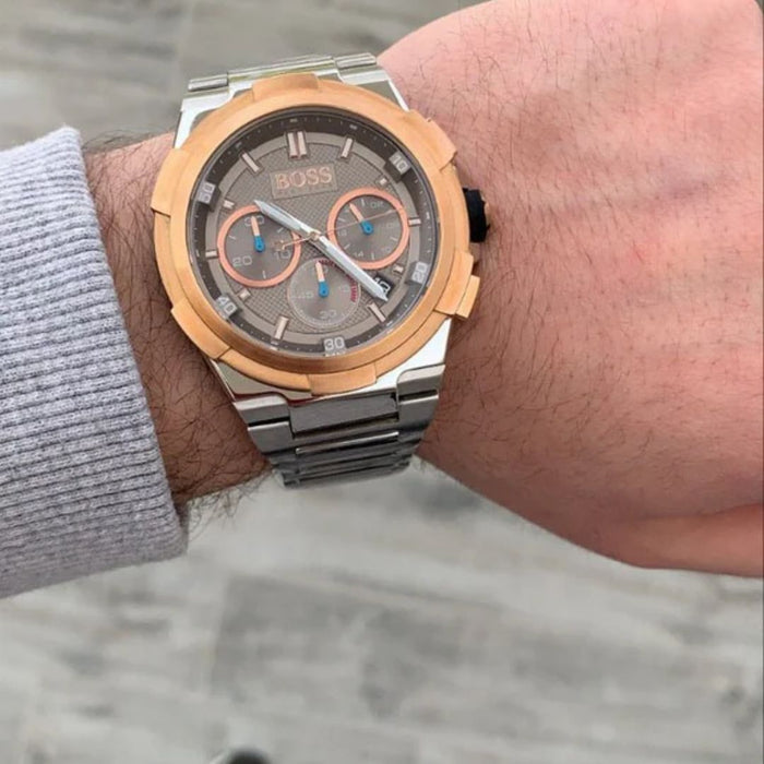 Hugo Boss Men's Chronograph – Silver & Rose Gold Tone 1513362 - Authentic