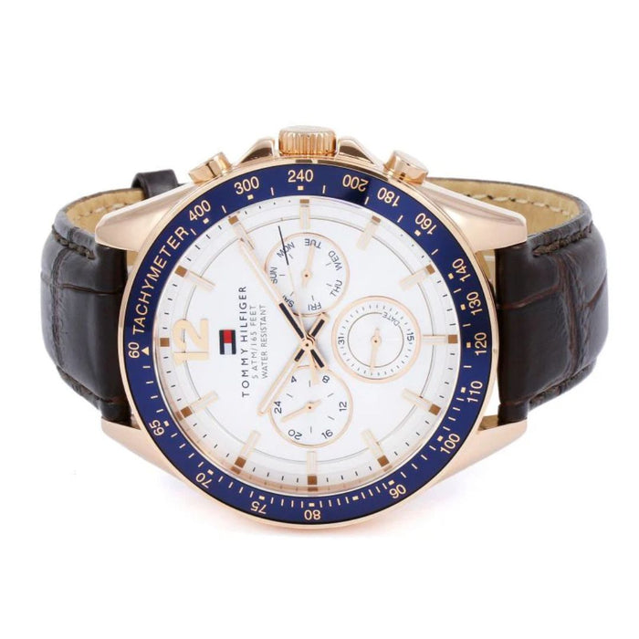 Tommy Hilfiger Rose Gold Chronograph Watch with Brown Leather 1791118 - Authentic