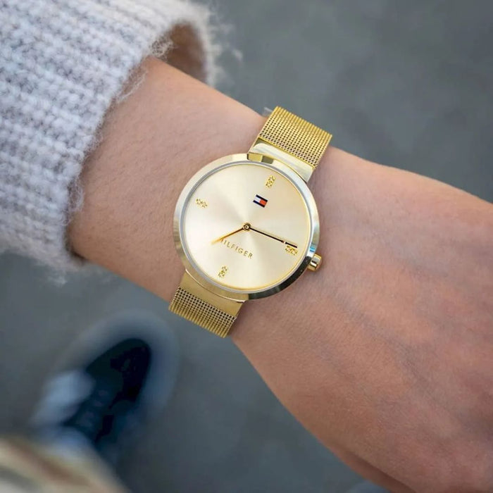 Tommy Hilfiger Gold Mesh Watch – Minimalist Champagne Dial 1782217 - Authentic