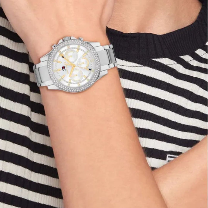 Tommy Hilfiger Women’s Silver Chronograph Watch with Double Crystal Bezel 1782677 - Authentic