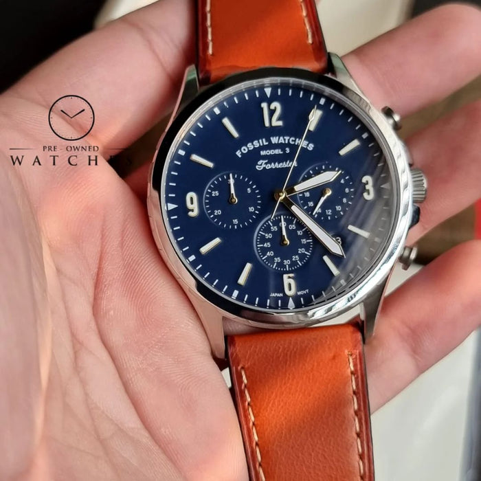 Fossil Forrester Chronograph Brown Leather Watch – Blue Dial - FS5607 - Authentic