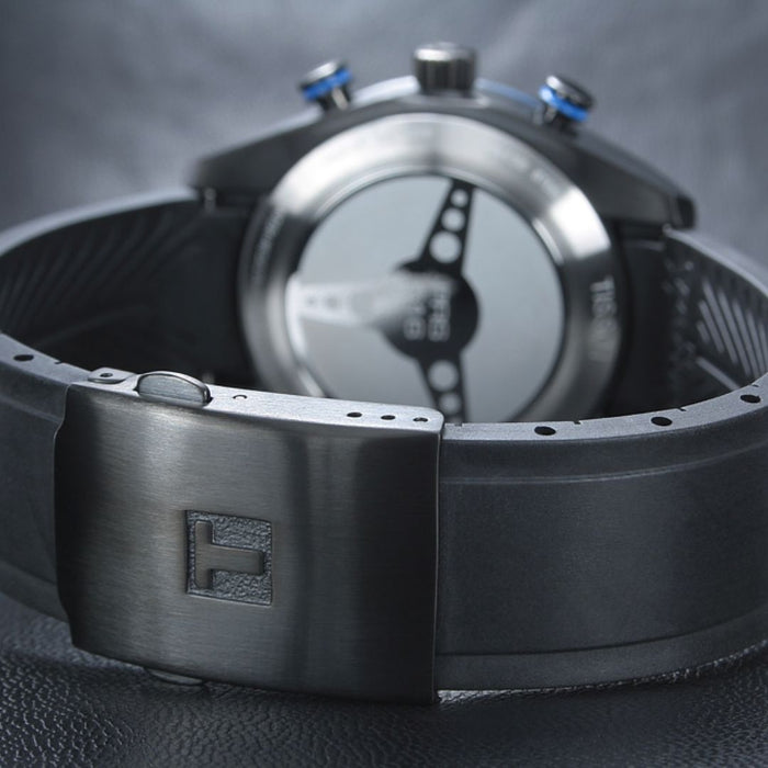 Tissot PRS 516 Chronograph – Black Carbon Dial with Blue Accents (Rubber Strap) t100.417.37.201.00 (Swiss Factory)