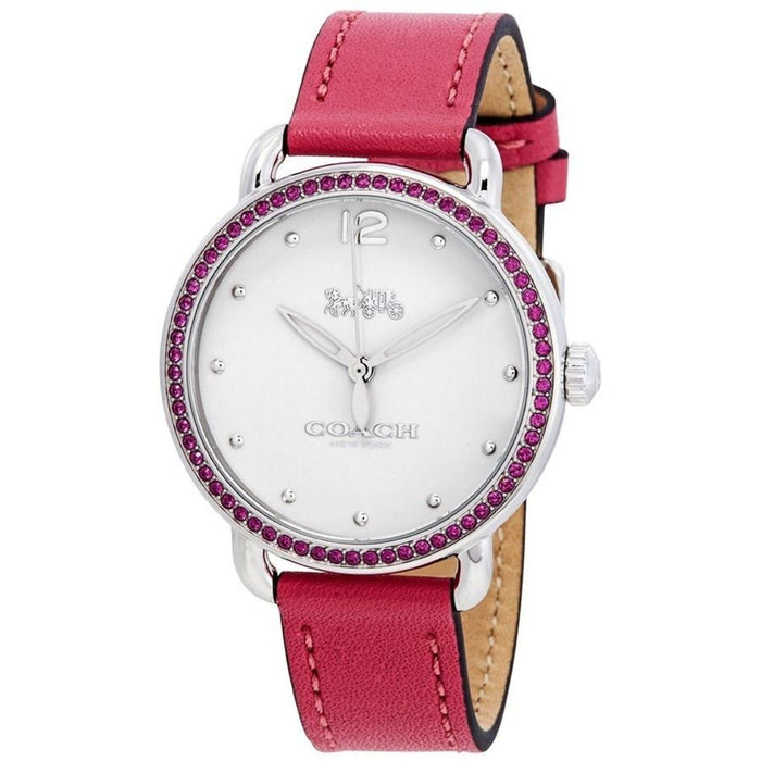 Coach Women’s Silver Watch with Pink Crystal Bezel & Pink Leather Strap 14502879 - Authentic